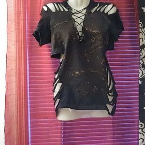 Distressed lace up T-Shirt